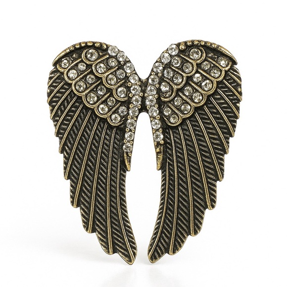 Anthropologie Jewelry - ⚜️ Elegant Vintage Gold Angel Wing Brooch With Gems 💎❤️🔥